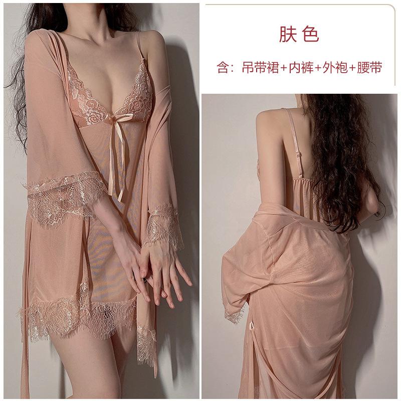 Sex Underwear Sexy Lace Seduction Suspender Robe Loungewear Mesh Hollow Perspective Large Size