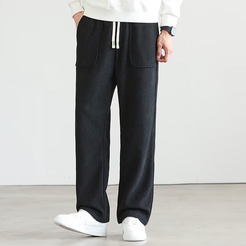 FAPAI Men's Corduroy-Look Thickened Wide-Leg Sweatpants