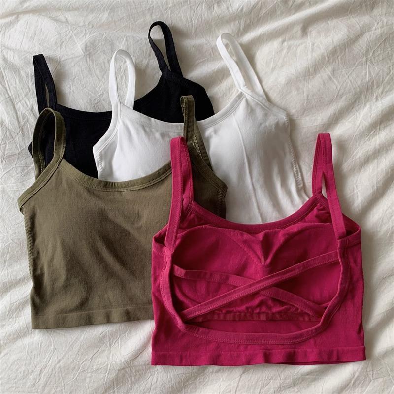 Spicy Cross Wrap Sexy Bandeau Camisole Lingerie with Fixed Cup and Stylish Back Design