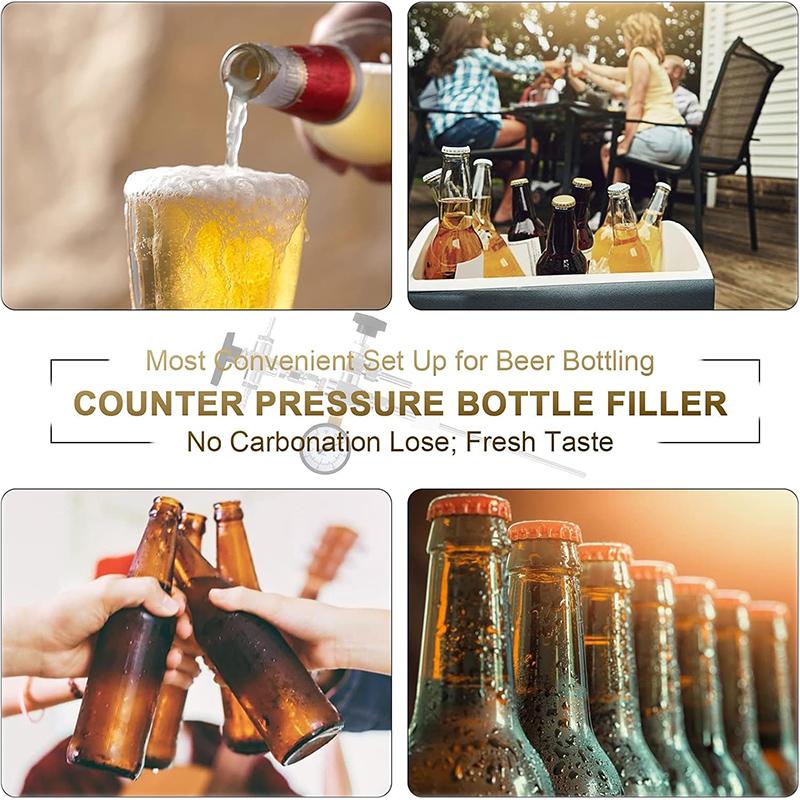 Counter Pressure Filler with Gauge, Homebrew Hand Held Bottle Filler No Carbonation Loss, Beer Bottling Kit 1/4 & 5/16 Barb