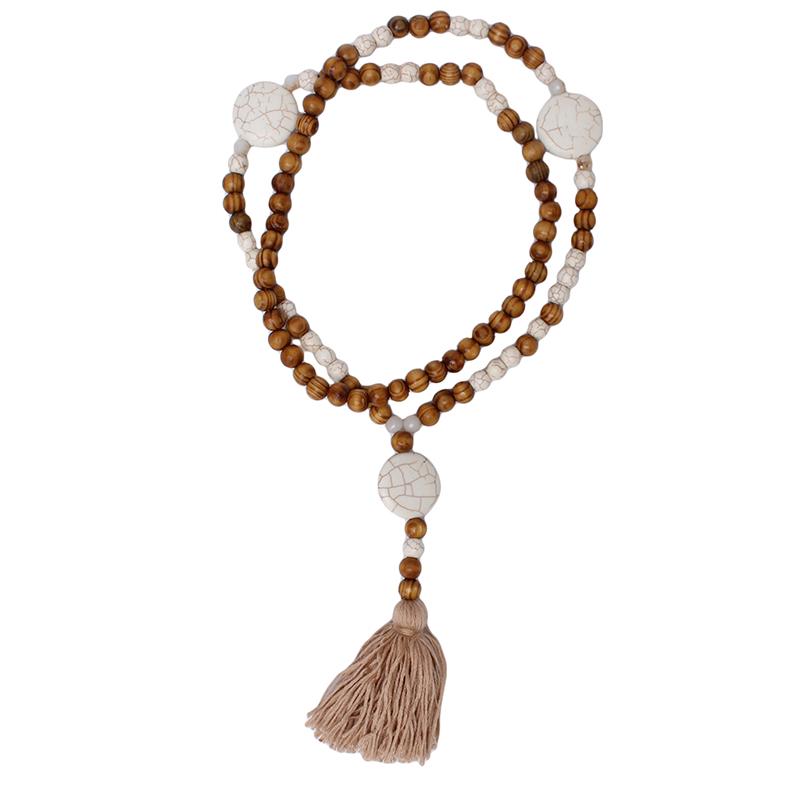 Handmade Long Wooden Bead Necklace - Ethnic Boho Hippy Accessory For Men And Women In Ivory, Brown And Burgundy - UK - Foto 9