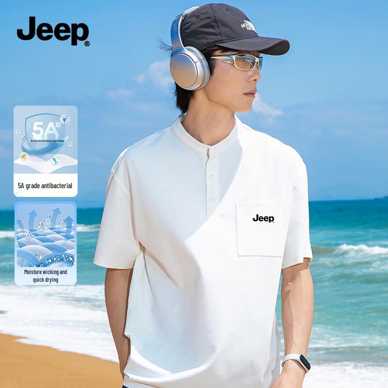 JEEP Men s Summer Quick-Dry Anti-Bacterial Stand-Up Collar Short Sleeve T-Shirt M