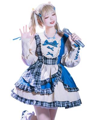 Lolita Gothic Lolita Dress for Long Checkered Pattern [milky Time] Women, Sleeved, Halloween,