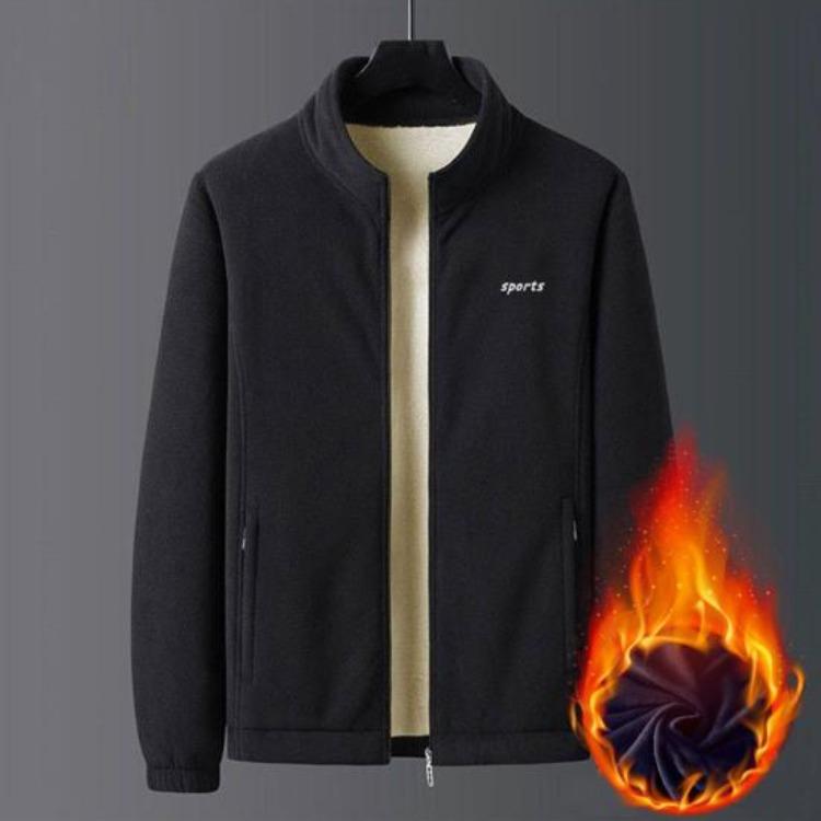 Giacca Invernale da Uomo Cappotto Autunnale Ispessito Peluche Caldo Collo Alto Cardigan Largo Manica Lunga Monocolore Chiusura Lampo Tasche Conservazione del Calore