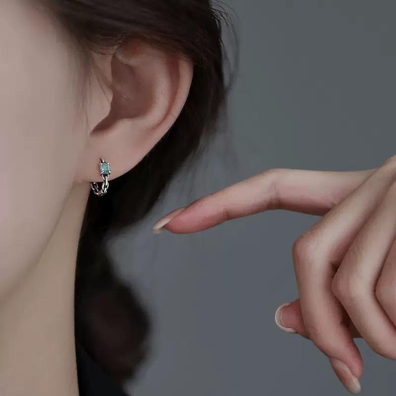 Fangtang Earrings Blue Diamond Chain Vintage Earrings