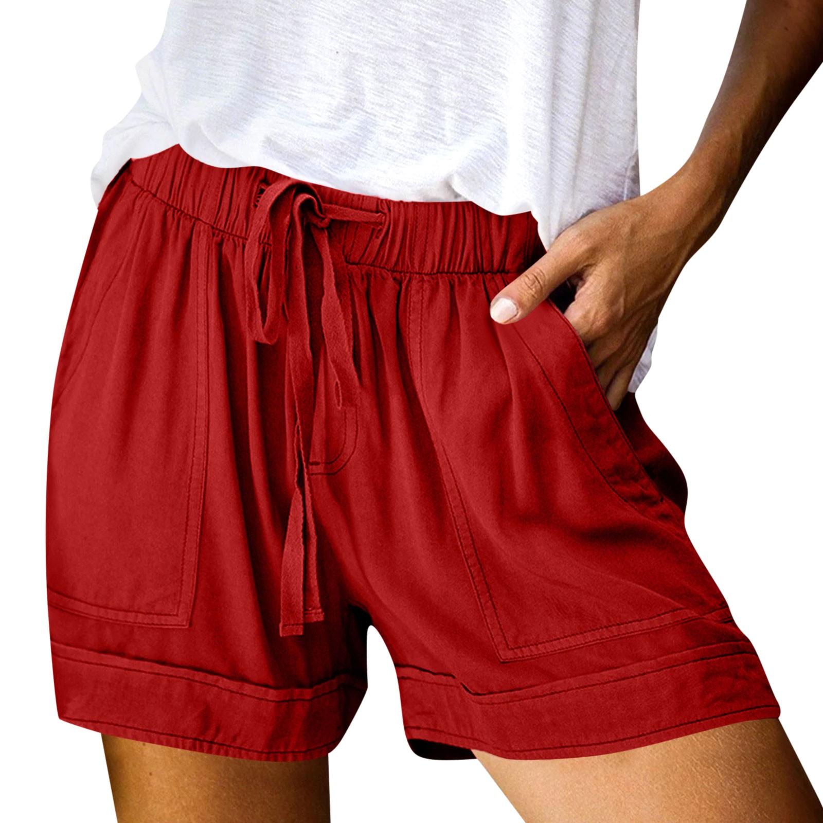 

Женские повседневные летние эластичные пляжные шорты однотонные повседневные шорты XL красный