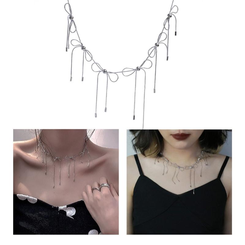 Süßer Y2k-Stil Kurze Schlüsselbeinkette Metall Schleife Anhänger Charm Halskette Verstellbare Halskette für Jubiläumsfeier