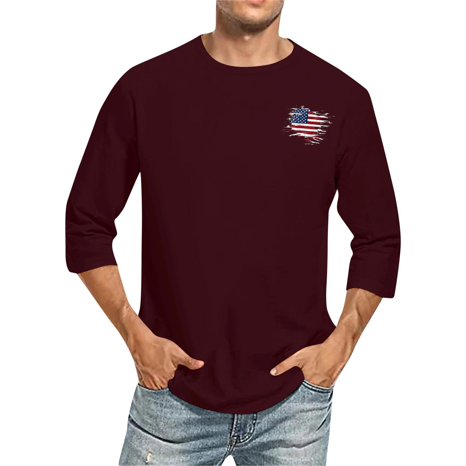 

Men s casual and fashionable printed collar three-quarter sleeve top T-shirt S винний