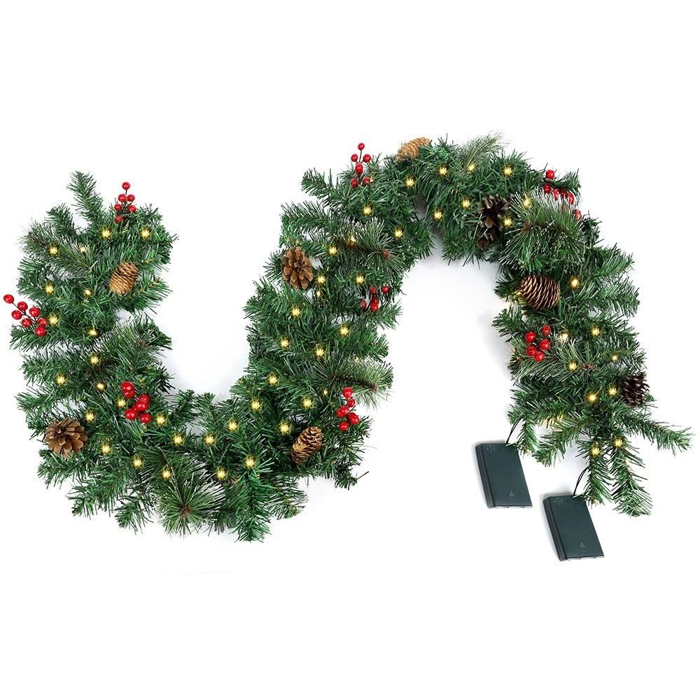 Creative Artificial Pine Tree Decor 1.8/2.7m 30/50 LED Lights Realistic Green Garland Pinecones Durable