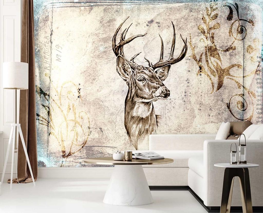 Wallpaper Deer Vintage Beige