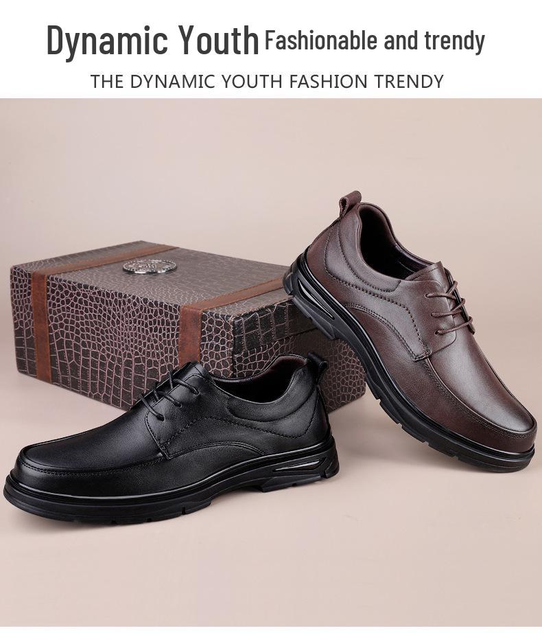 Men's Spring & Autumn Casual Leather Shoes - Trendy, Versatile, Top Layer Cowhide, Round Toe, Lace-up Design.