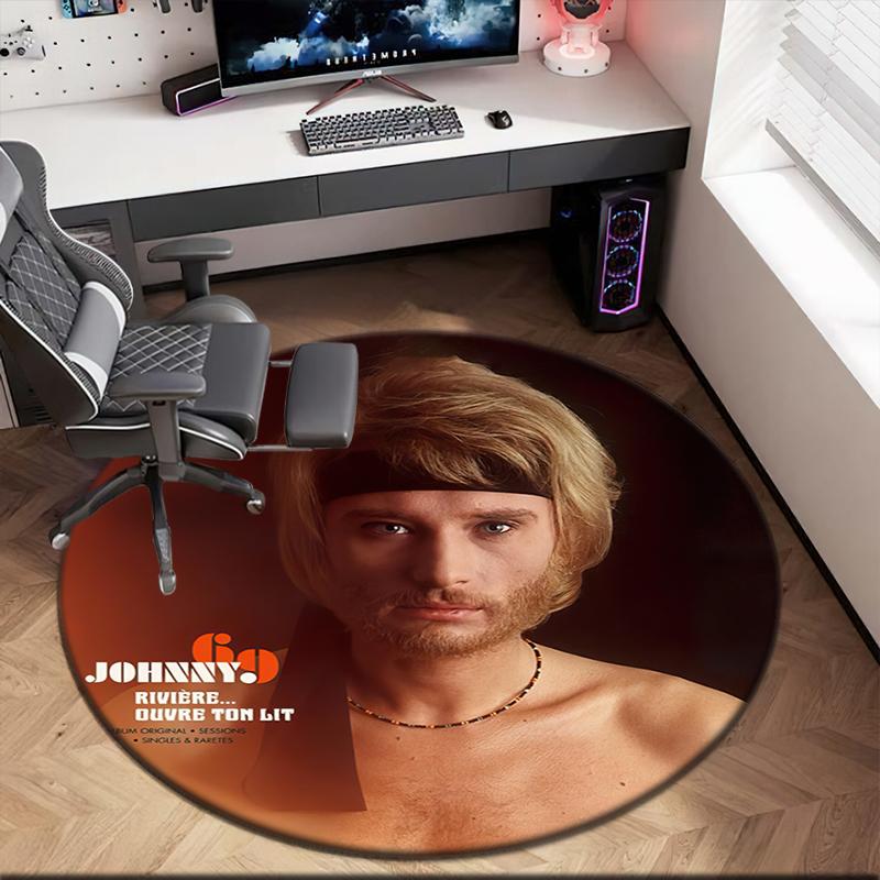 1pc French rock legend Johnny Hallyday Round carpet Painted Printed circular carpet, home door mat, outdoor travel protection carpet
