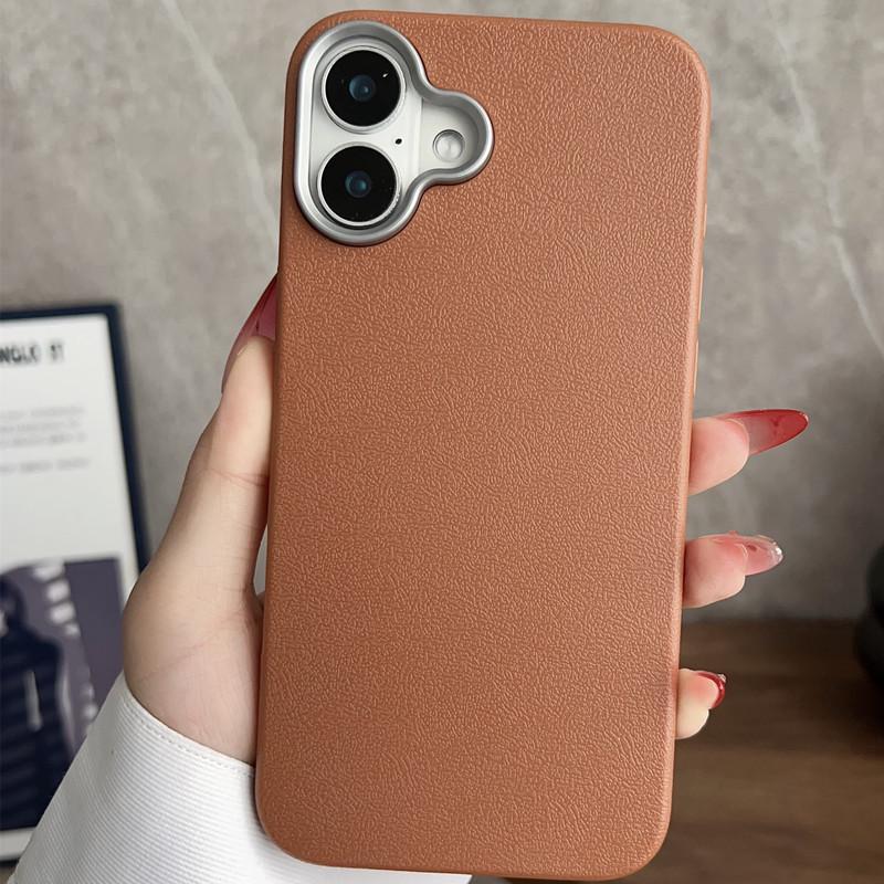 Large Hole Plain Leather Texture iPhone 16 Case for Apple, 12 Solid Color, Cross-Border 14/13, Two-in-One 15 & 17 Pro