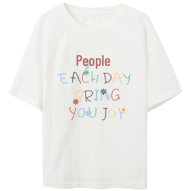 

Sancai Women s Loose Fit Letter Embroidered T-Shirt M