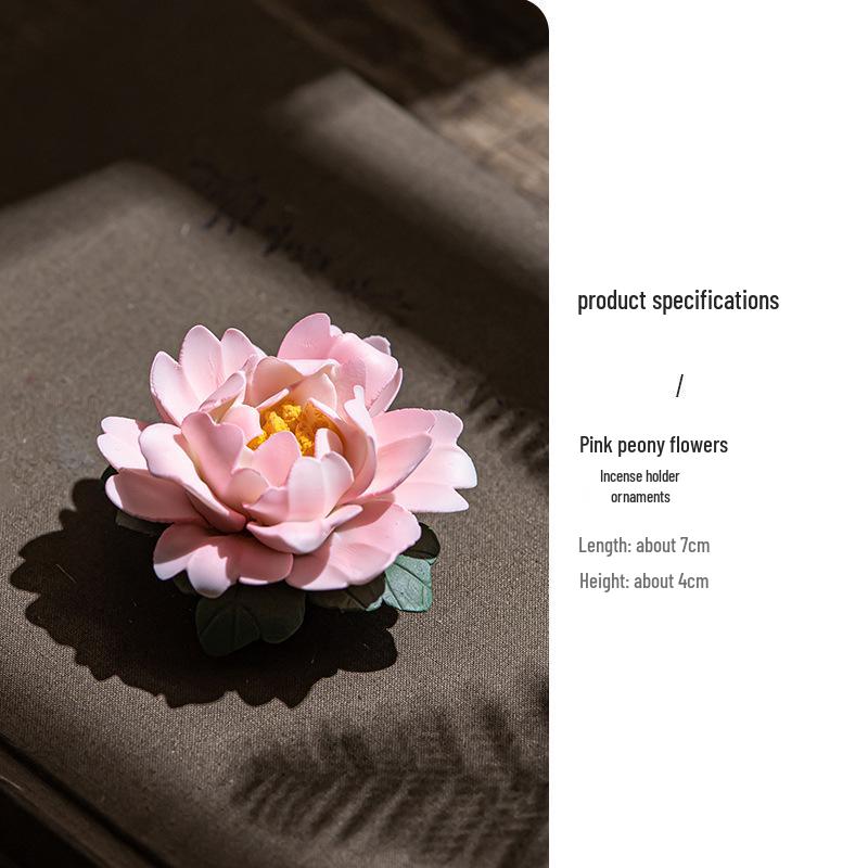 Handmade Ceramic Peony Incense Holder, National Style, Ideal for Stick or Sandalwood Incense, Perfect Indoor Home Ornament.