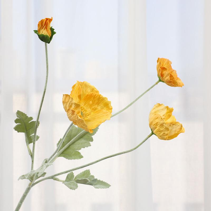

Feel moisturizing flocking poppy simulated flower hotel window setting props atmosphere fake flower жёлтый