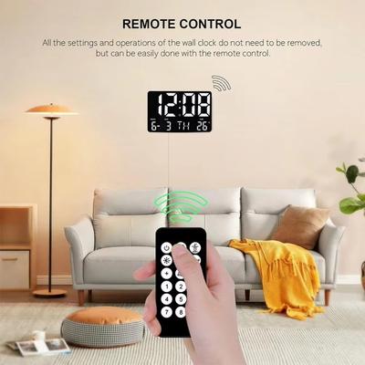 Large Screen Display LED Digital Wall Clock Temperature Display Date Display Electronic Alarm Clock Remote Control
