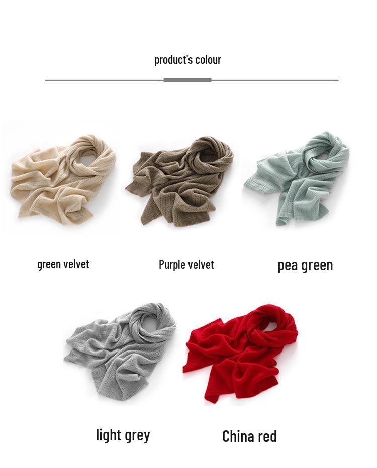 Women's 100% Pure Cashmere Hollow Knit Scarf - New Autumn/Winter Style, Warm & High-End Feel