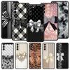 Phone Case Cover for Samsung Galaxy S26 S25 S24 S23 S22 S20 S21 FE Ultra Plus S25 Edge Soft TPU Black Bowknot Faux Pearl Painted