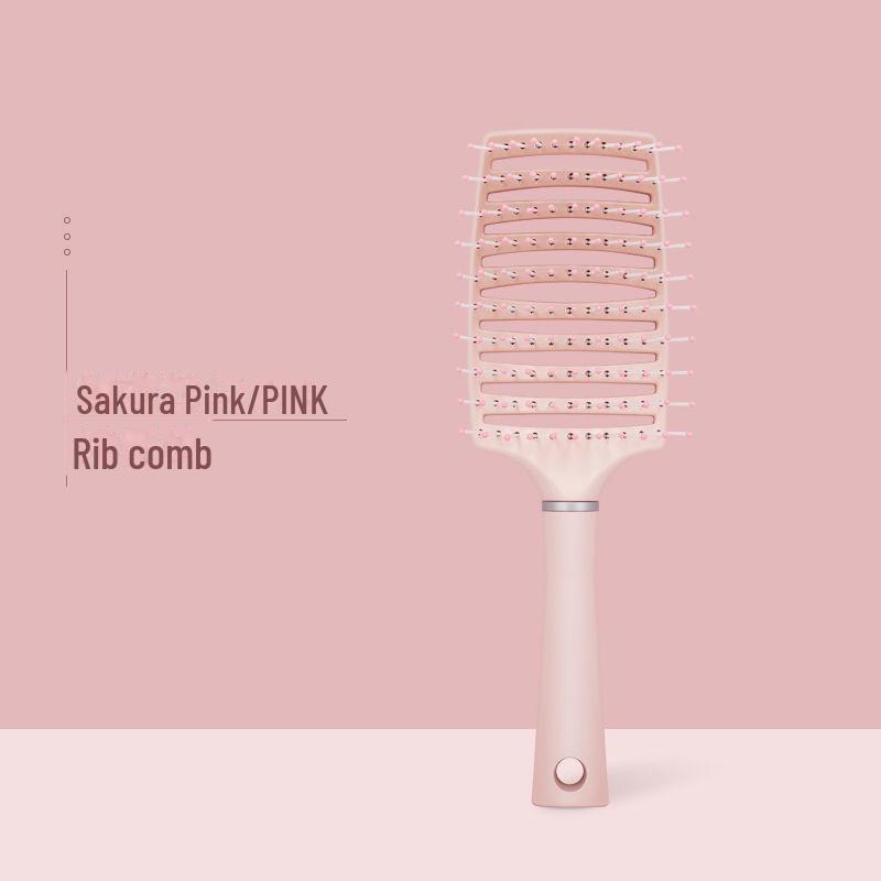 

Женская ребристая изогнутая пушистая расческа для укладки волос - инструмент для придания объема и массажа розовый