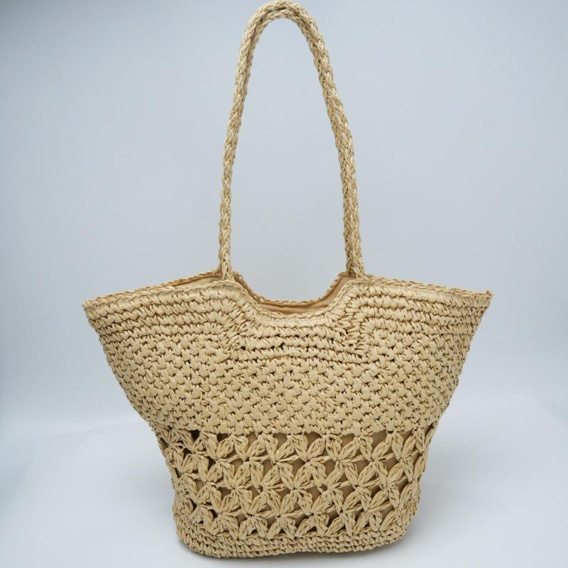 New Hollow Shoulder Straw Bag Zipper Holiday Handwoven Bag Large Capacity Tote Bag Women's Holiday Beach Bag