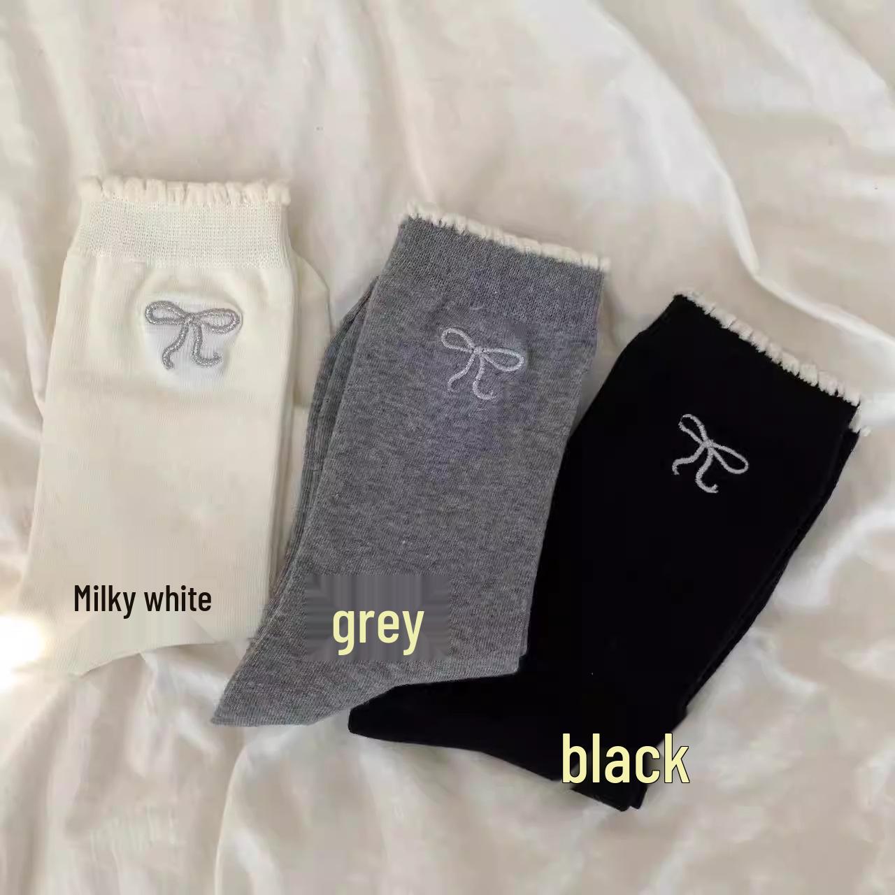 Women s Bowknot Sweet Autumn/Winter Cotton Mid-Calf Socks - Blogger Style 2026, Breathable & Stylish Gray