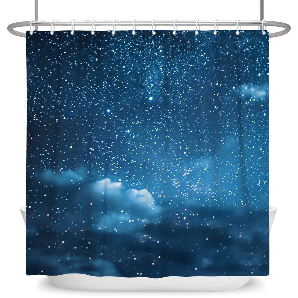 Dreamy Starry Sky Theme Modern Bathroom Curtain Aurora Planet Galaxy Moon Waterproof Polyester Shower Curtain Decor With 12 Hook