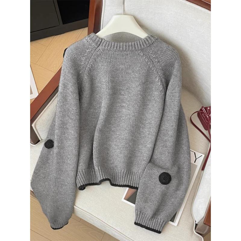 3D Polka Dot Embroidery Women's Knitted Sweater Korean Casual Lady Clothing Autumn Winter Round Neck Long Sleeved Top