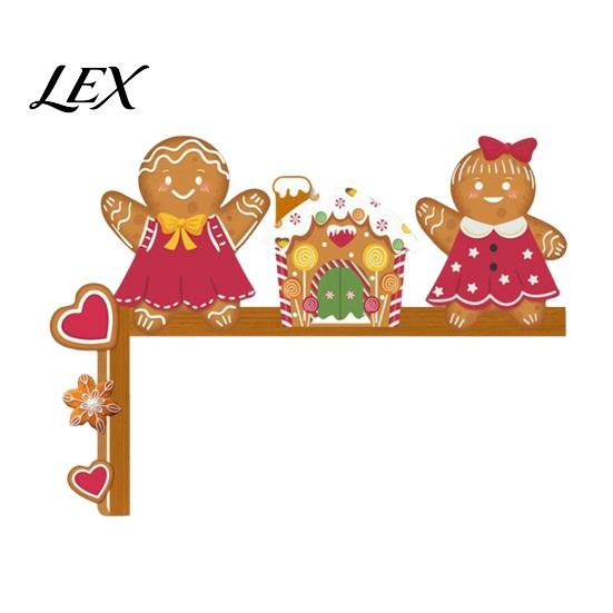 Christmas Door Corner Decoration Topper, Wooden Sign, Santa Snowman Gingerbread Frame Art Man Decor for Home Holiday Party Tree Sign