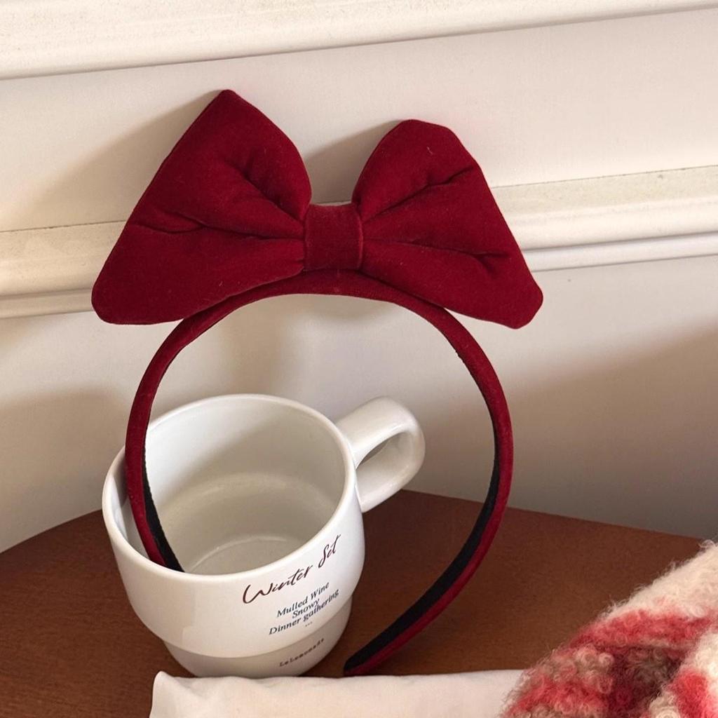 Women's French Velvet Red Bow Headband - Christmas & New Year 2024, Perfect for Autumn/Winter Outings