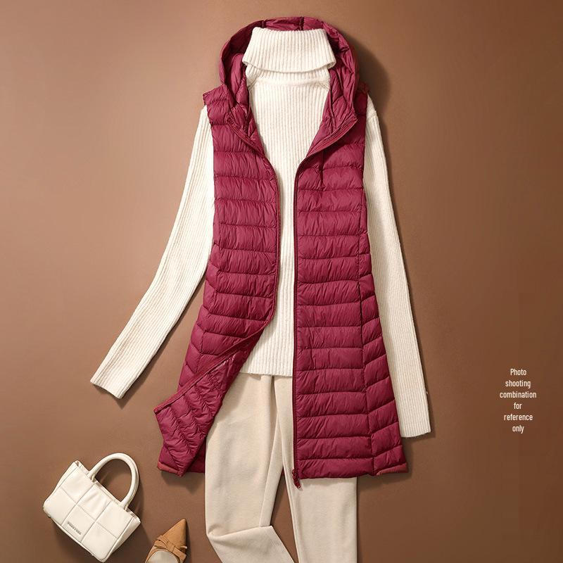 

Женский приталенный легкий пуховый жилет, спортивная куртка средней длины и шапка для осени/зимы - Доступны большие размеры 4XL бордовый