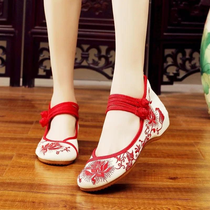 Mode Vintage Femme Chaussures en Tissu Élégant Style Ethnique Décontracté Broderie Streetwear Style Chinois Chaussures Femme Été