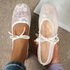 Square-toe Ballet-style Mesh Flat Slip-ons, French-style Temperament Mary Jane Shoes