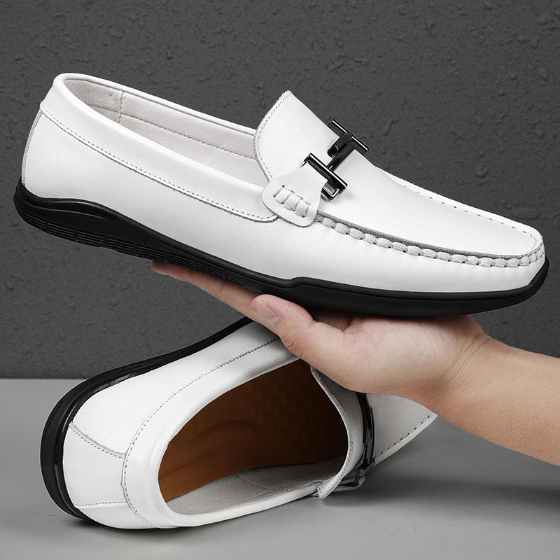 Herren Freizeitschuhe Luxusmarke Herren Slipper Sommer Echtes Leder Flache Fahrschuhe Mann Atmungsaktive Mokassins Ausgehöhlter Loafer