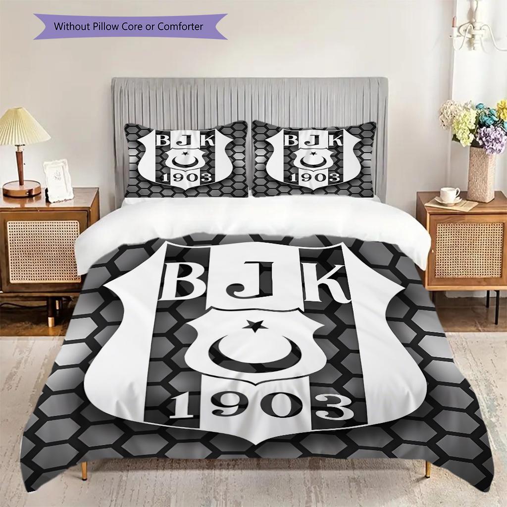 Besiktas logotyp Mönster Sängkläder Täcke Set Påslakan Örngott Heminredning Födelsedagspresent (1 * påslakan + 2 * örngott, utan kärna)
