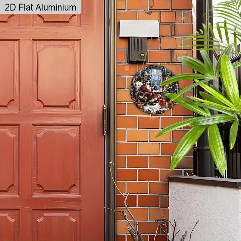 2D Flat Aluminium Oil Painting Style Christmas Sign with Santa Claus Pattern - Warm Winter Figurine Ornaments - Ideal for Front Door, Wall, Porch