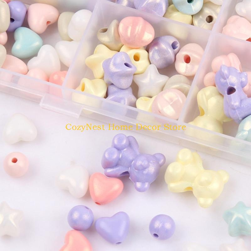 92MF Acrylic Beads Round Spacer Beads Heart Beads with Hole DIY Craft Beads Colourful Beads for Bracelets Jewellery Making