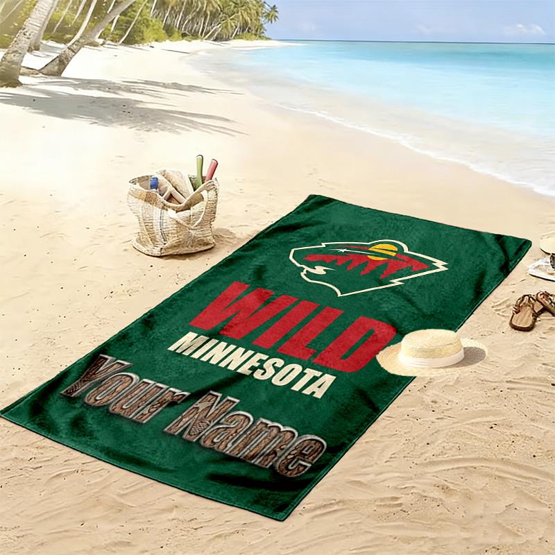 Name Custom Minnesota wild Logo Print Beach Towel, Large Soft Quick Dry Towel for Beach Camping Swimming