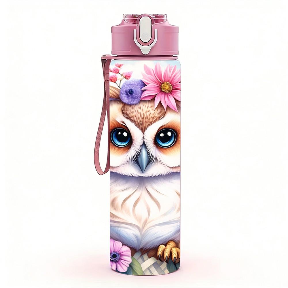 1PC Boho Owl Flower Wild Animal Portrait 750ml Color Plastic Sports Water Bottle Leakproof Flip Straw Lid Suitable for Sports Office Home Use