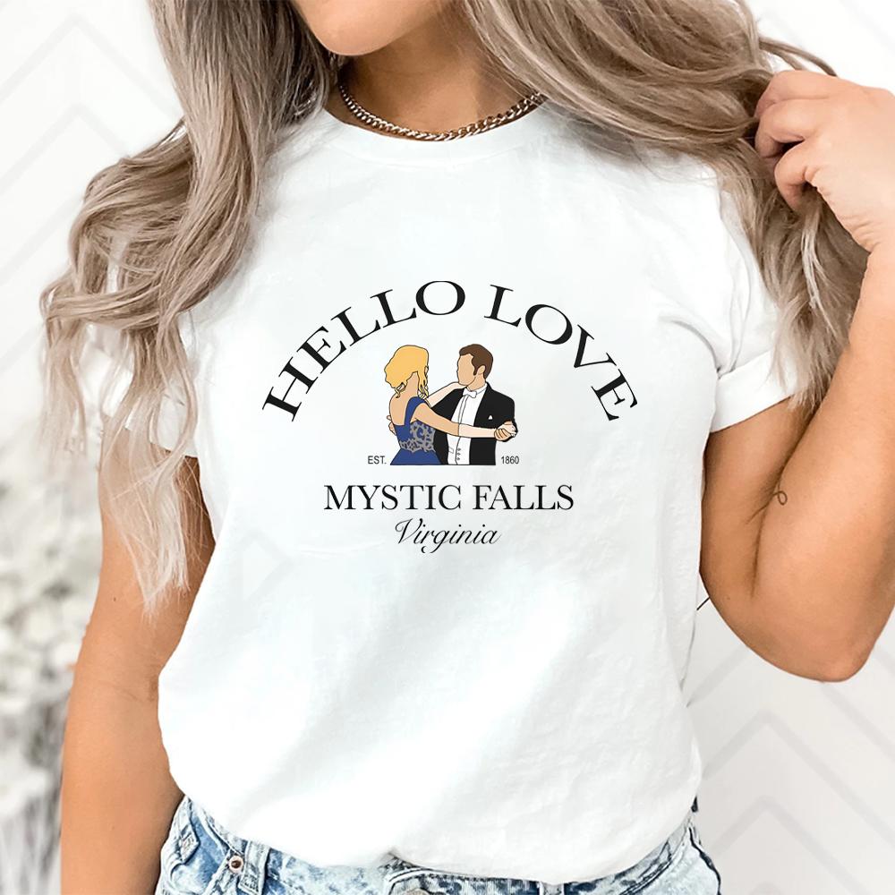 Bună Iubire Tricou Jurnalul Vampirilor Tricou Klaus și Caroline Tricou Serial TV Mystic Falls Virginia Topuri Cadou pentru Ea Marfă TVD