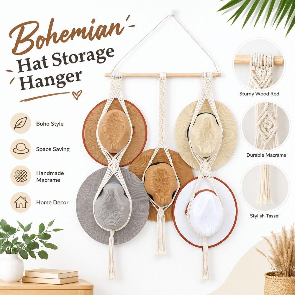 Wall Mounted Hat Storage Hanger Handmade Woven Hat Holder New Wall Hat Hanger  Home Decor