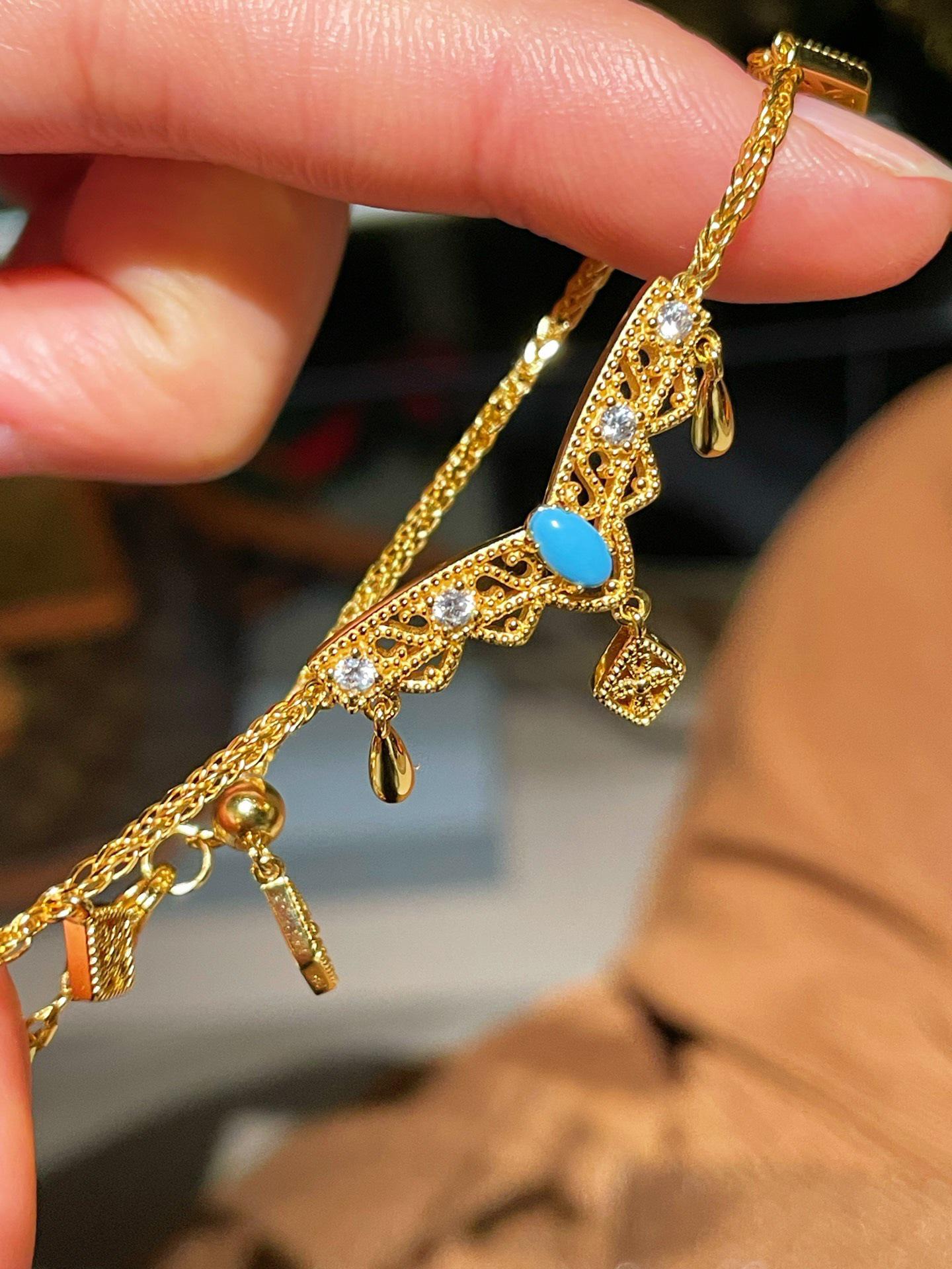 Gold-Plated Sterling Silver Phoenix & Turquoise Tassel Bracelet: Chinese Style, High Aesthetic, Exquisite Light Luxury. 925 Sterling Silver