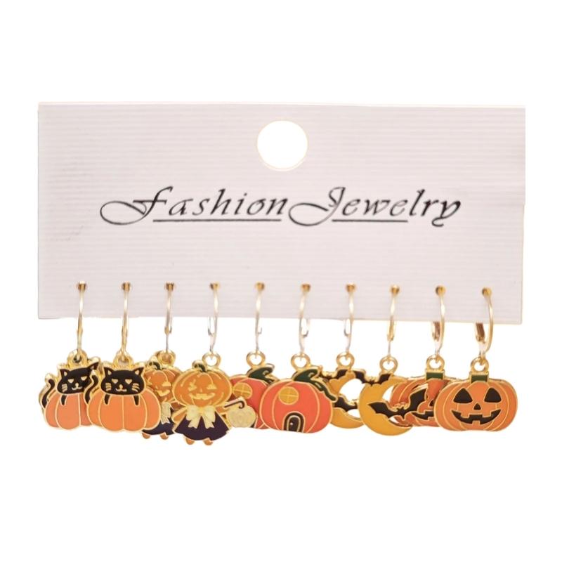 Fashionable Halloween Pumpkin Black Cats Dangle Earrings Festival Charm Syurdy Alloy Jewelry Accessory for Parties