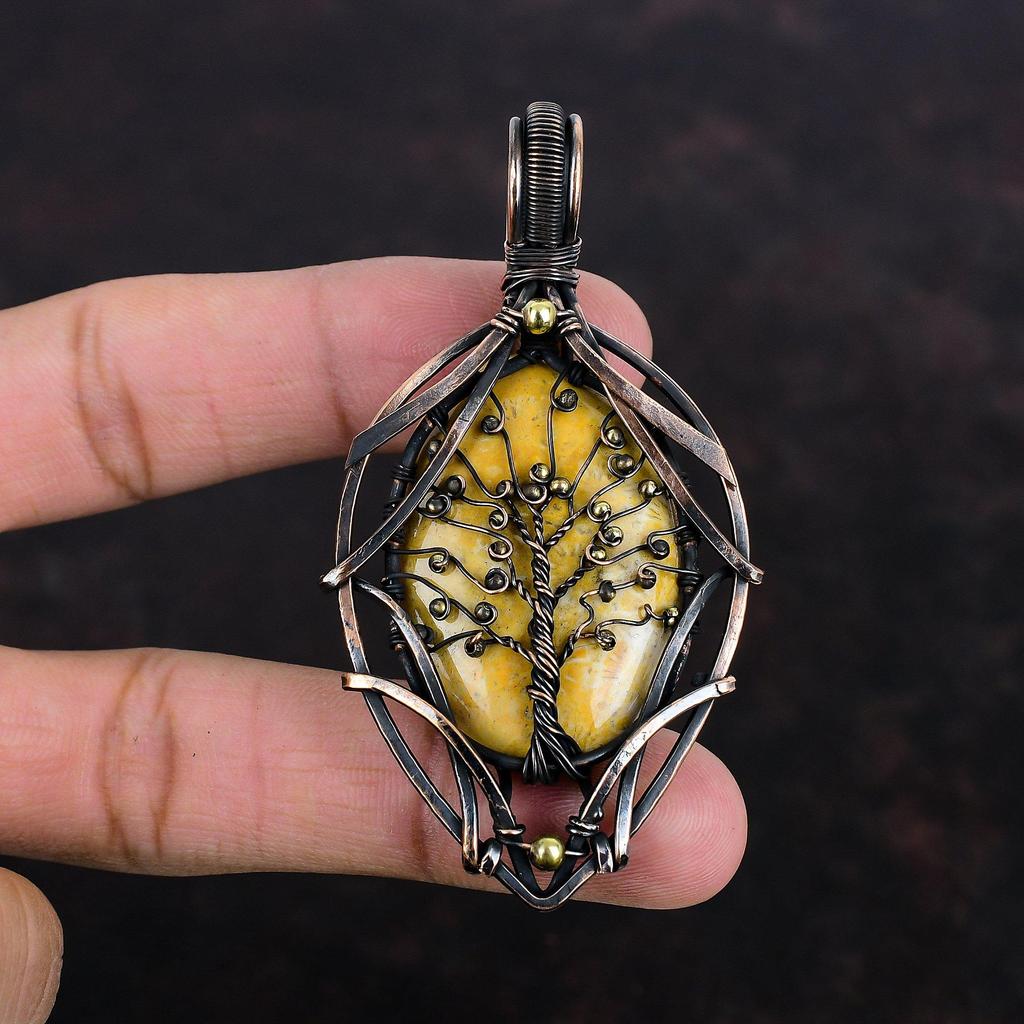 Tree Of Life Fossil Coral Pendant Copper Wire Wrapped Pendant Tree Of Life Jewelry Handmade Gemstone Pendant Copper Jewelry Gifts For Mother