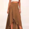 2025 Women's High Waist Ruffle Split Skirt - Elegant and Irregular Design for Summer