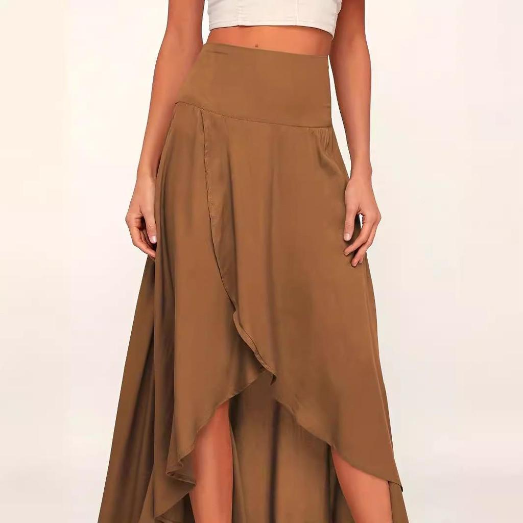 2025 Women's High Waist Ruffle Split Skirt - Elegant and Irregular Design for Summer