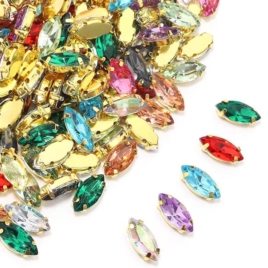 50 Stück Bunte Pferdauge Zum Aufnähen Acryl Strasssteine Mit Goldener Kralle Glas Kristall Zum Aufnähen Perlen Für Kleidung Kopfbedeckung Dekoration