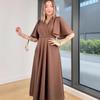 2025 Summer New Women's V-neck Solid Color Waist-cinching Dress