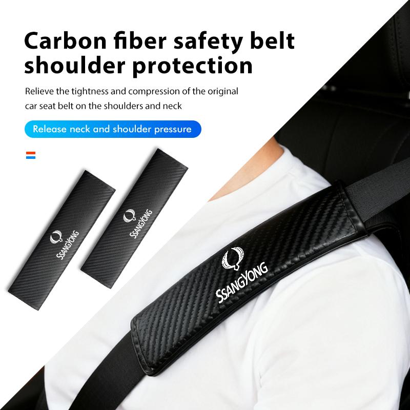 Carbon Car Seat Safety Belt Protector Pad Shoulder Accessories For SsangYong Actyon Tivoli Rodius M200 Chairman Sport Korando