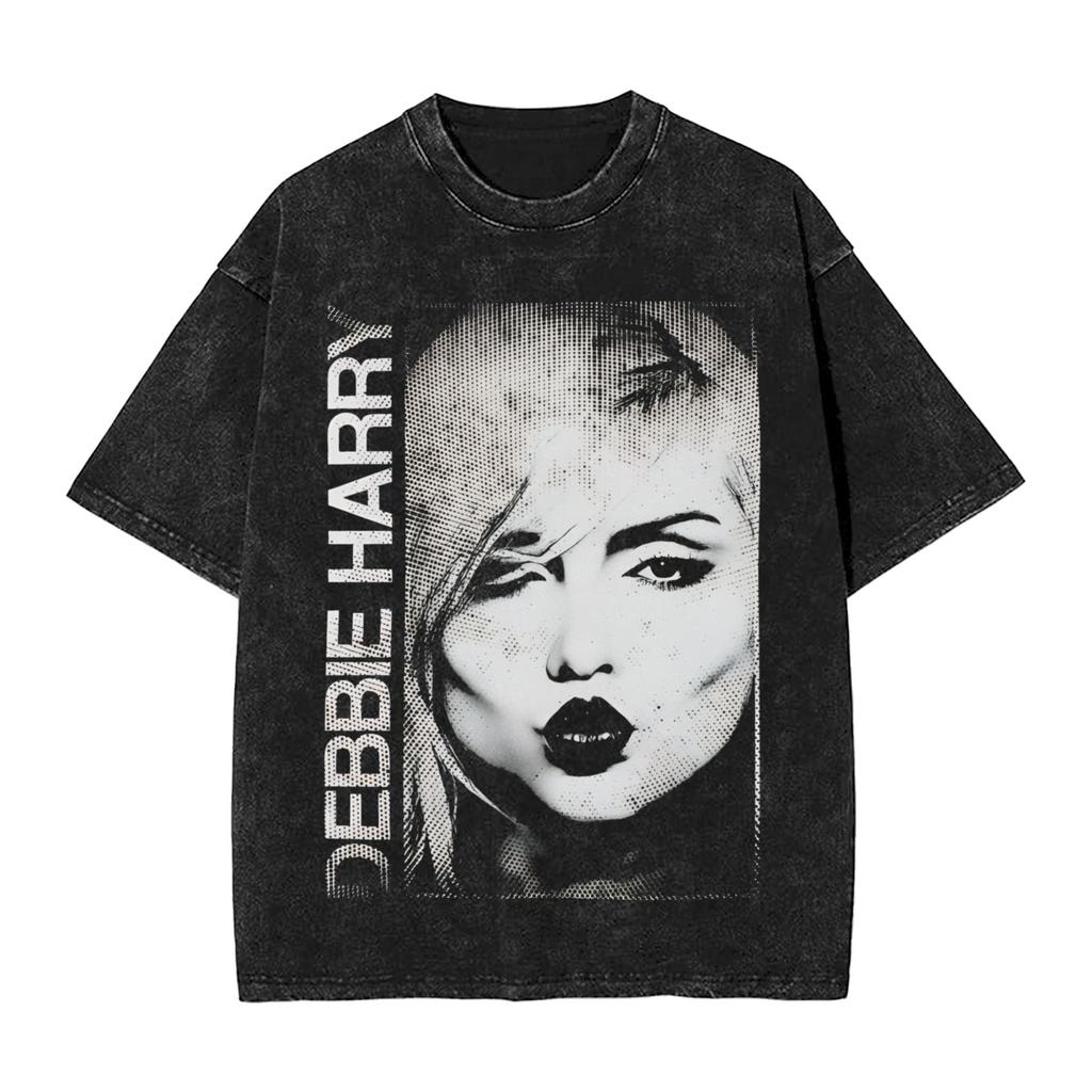 Debbie Harry Auf der Bühne T-Shirts Hip Hop Gewaschen Kurzarm Oversize T-Shirts Vintage für Unisex Damen Streetwear Bedrucktes T-Shirt